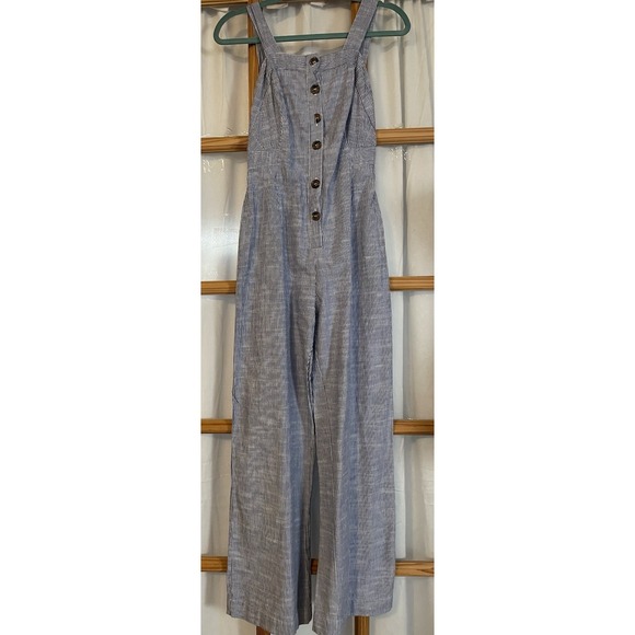 Japna Pants - Japna Striped Wide Leg Overalls Jumpsuit M White Blue Strappy Back Beach Modern